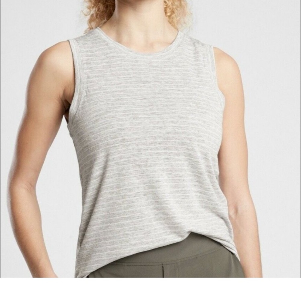 Athleta breezy tank, heathered grey and white stripe